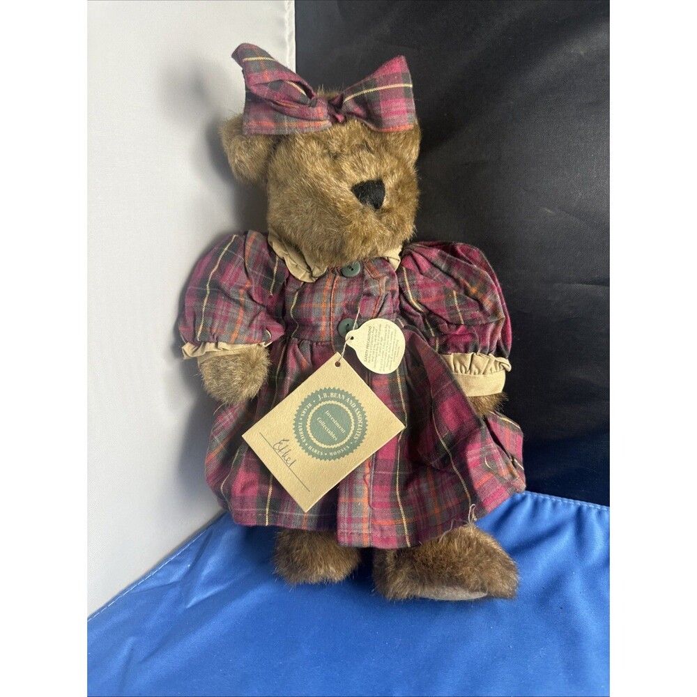 Boyds Bear: Ethel. Retired teddy bear, dress, bow, moveable joints, w/tags